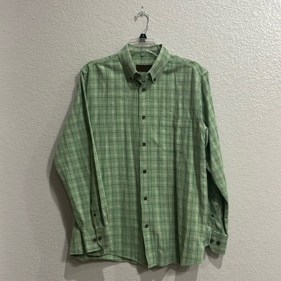 Men’s Green Plaid Long Shirt Button Down Size Large Cotton Business Casual - Picture 1 of 10